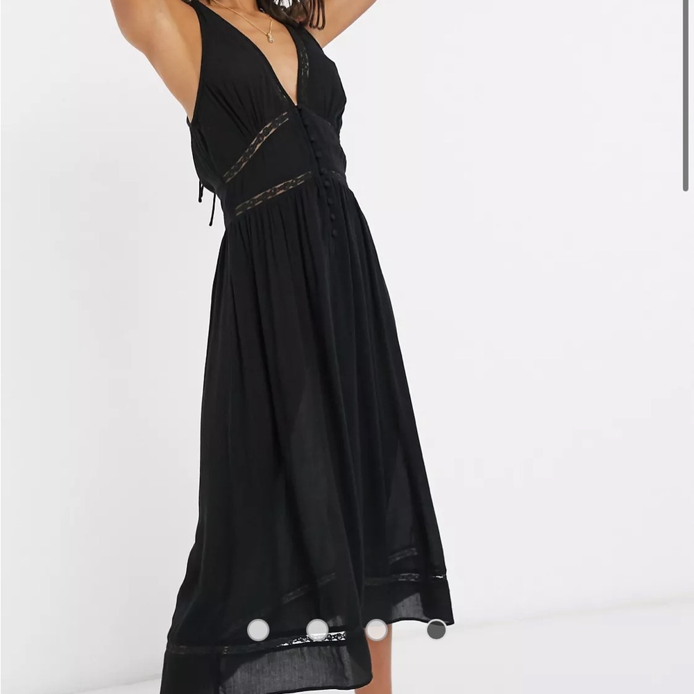 ASOS Design tiered Midi Sundress with lace inserts in black